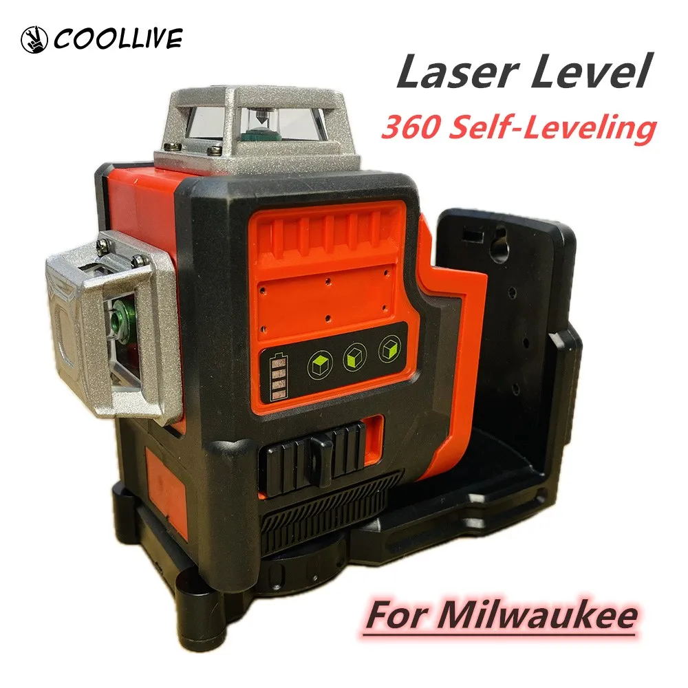 For Milwaukee 18V Battery 12 Lines Laser Level 3 Sides*360 Degree Vertical Horizontal Green Light Meter Outdoor Tools