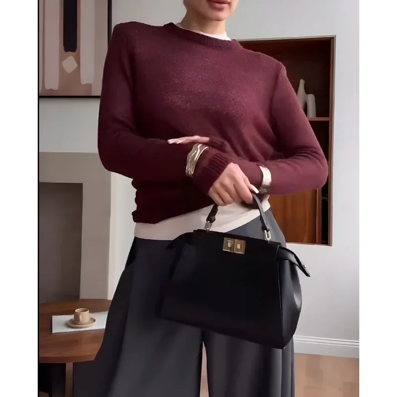 2026 Summer and Autumn New Thin Sweater Blouse Perspective Basic Knitted Sweater Candy Color 5
