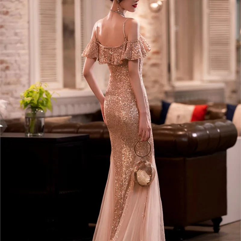 Gold new light luxury niche temperament fish tail dress