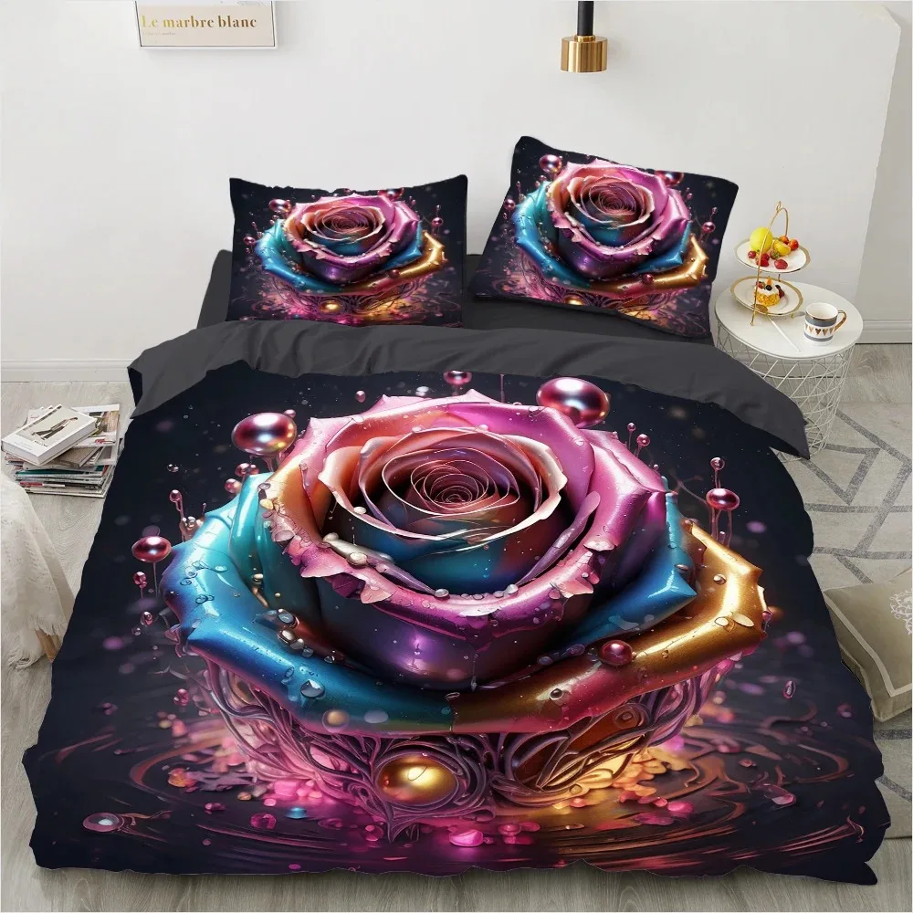 Red Rose Duvet Cover Set Floral Flowers 23pc Bedding TwinFullQueen King QuiltComforter Cover sets Linens For Wedding