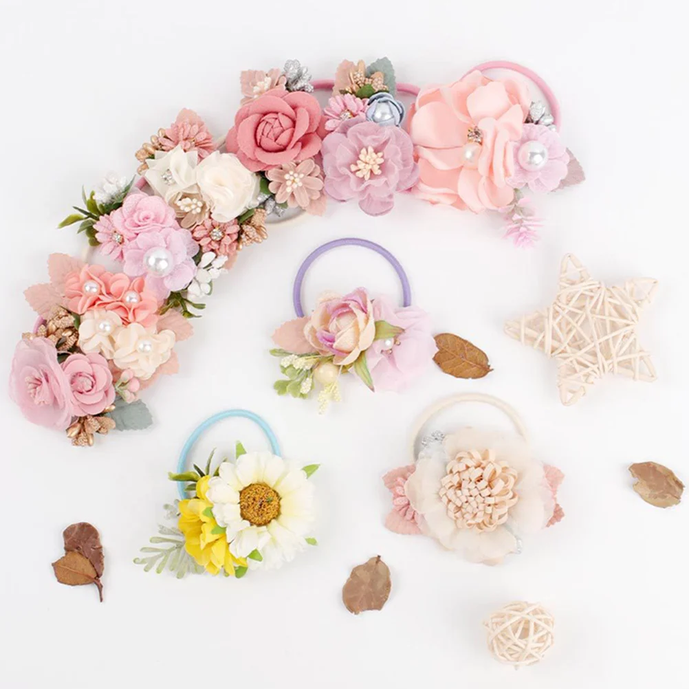 

6 шт. для цветочных галстуков, эластичные резинки для волос, держатели для хвоста, тканевые резинки для волос, аксессуары для волос