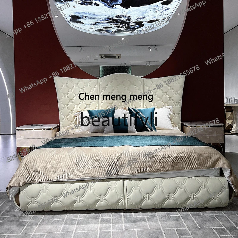 Italian light luxury master bedroom leather double wedding bed mansion villa large apartment princess bed