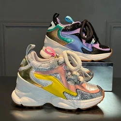 Women Chunky Shoes Casual Fashion Mixed-Color Sneakers High Heels Spring Autumn Luxury Designer Brand Casual Trendy Design 2025