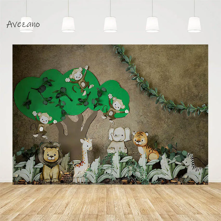 

Avezano Photography Background Wild Animals Jungle Safari Boy Birthday Party Cake Smash Backdrop Photo Studio Decor Photoshoot