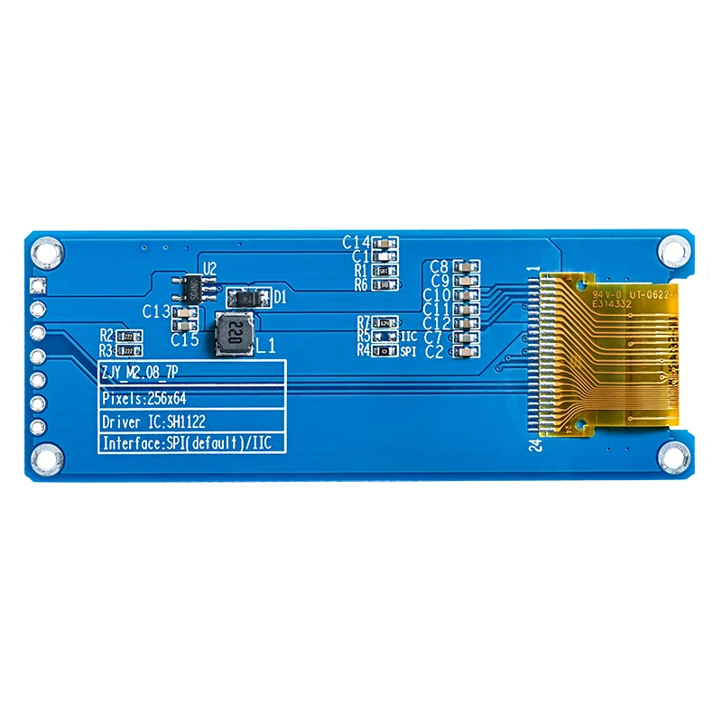 Módulo de exibição OLED de 2,08 polegadas, driver SH1122 de resolução 256*64 com interface SPI de ajuste em escala de cinza 7 pinos