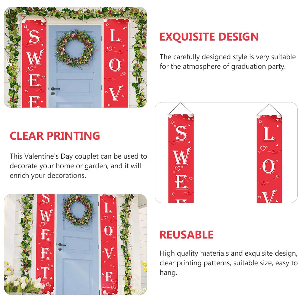 1 Pair Valentine's Day Couplet Door Decor Romantic Couple Flag Reusable Eco-Friendly Clear Home Party Decoration