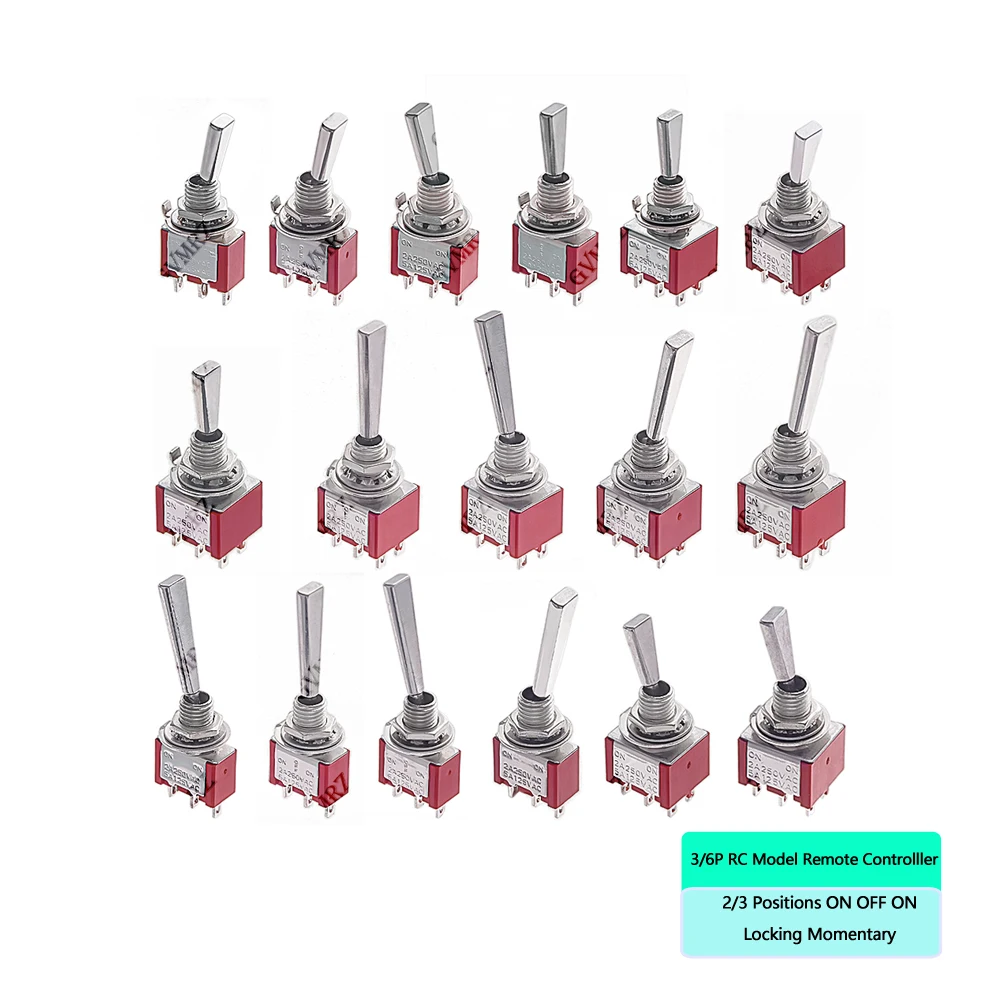 2PCS 3/6Pin RC Model Remote Controlller Flat Handle 6mm Panel Mount Mini Toggle Switch 2/3 Positions ON OFF ON Locking Momentary