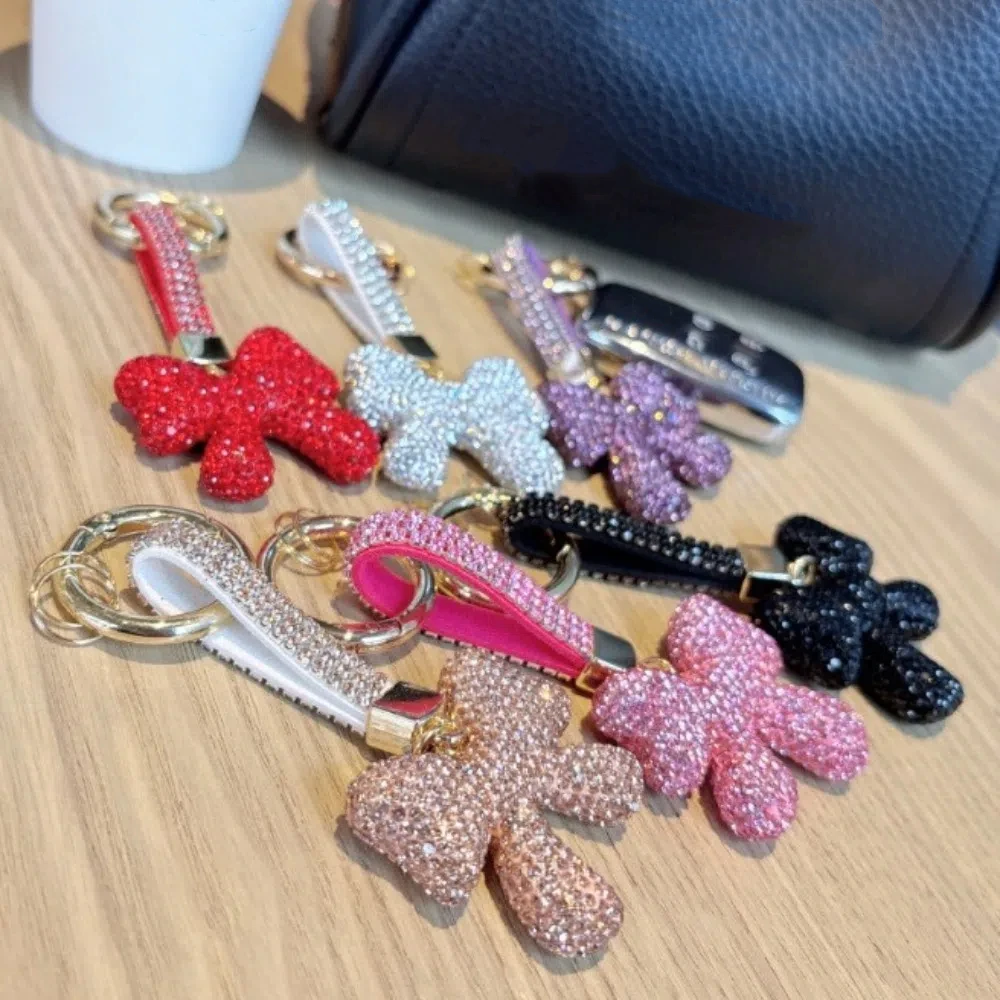 

Full Diamond Diamond Bow Keychain Bowknot Rhinestone Crystal Bowknot Pendant High-end Creative Rhinestone Bow Keyring Women