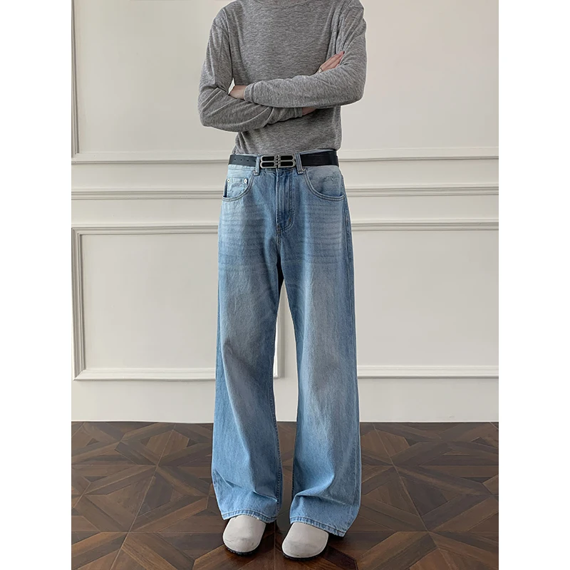 

LAPPSTER винтажные старые синие потертые джинсы, прямые повседневные мужские брюки, винтажные широкие брюки, новые модные джинсовые брюки в стиле Харадзюку