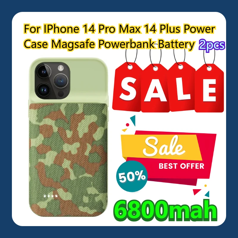 

For IPhone 14 Pro Max 14 Plus Power Case Magsafe 6800mah Powerbank Battery 2pcs