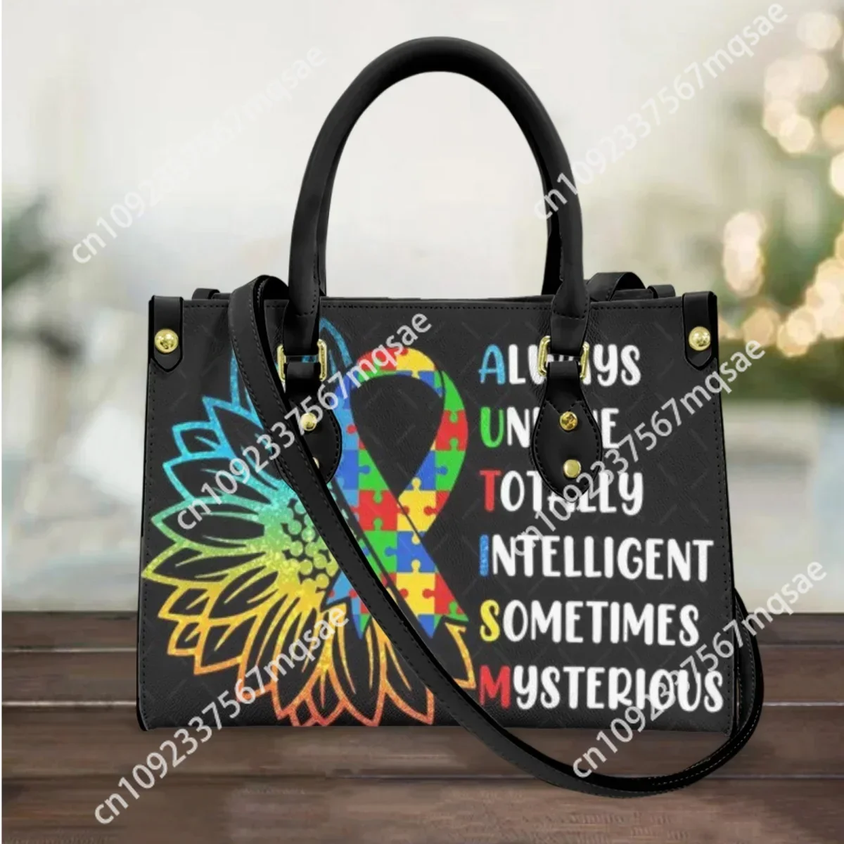 Autism Awareness Leather Handbags Women Casual Tote Shoulder Bag Top-handle Cross Body Bags for Girls Female Bolsa Feminina 2024