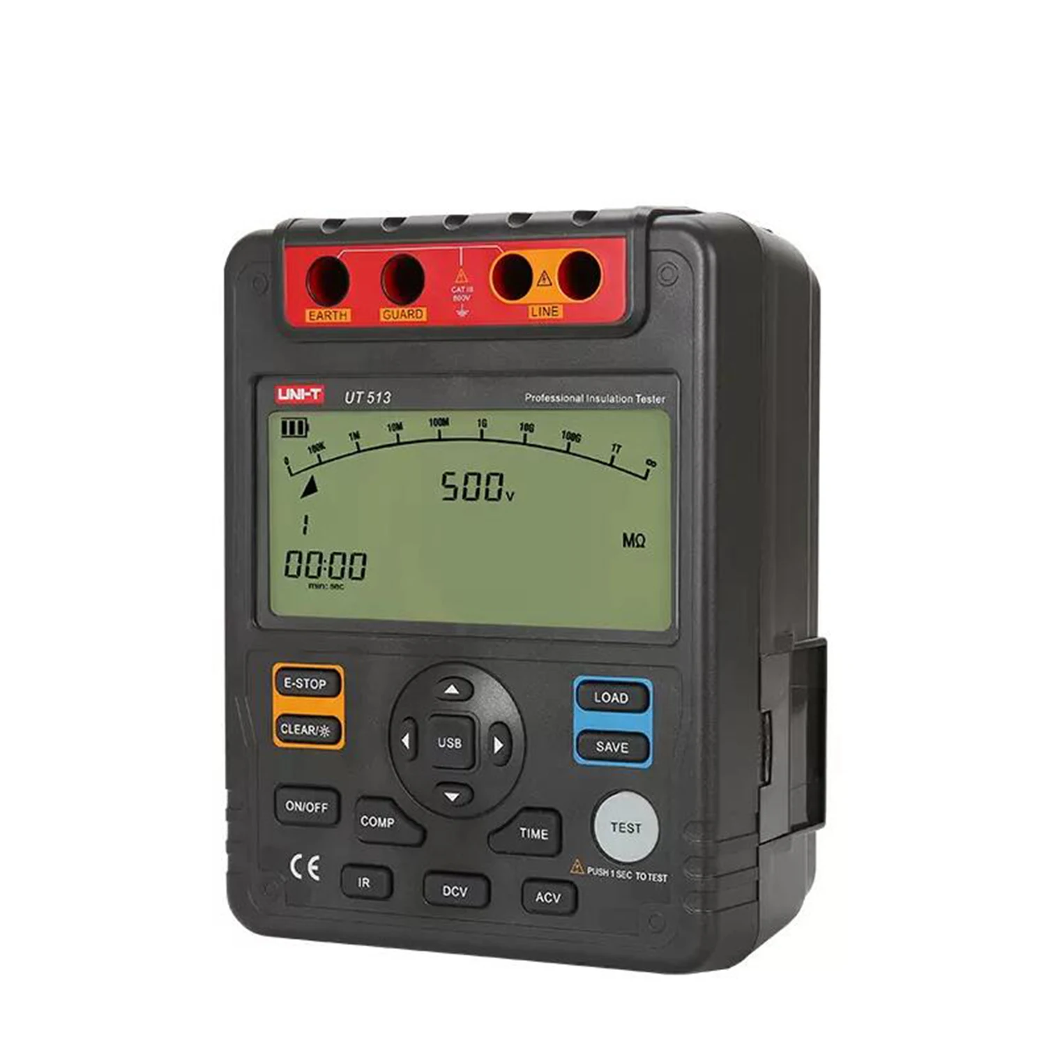 UNI-T UT513 Digital Insulation Resistance Tester Voltmeter Megohmmeter PI/DAR Data Storage USB interface LCD Backlight