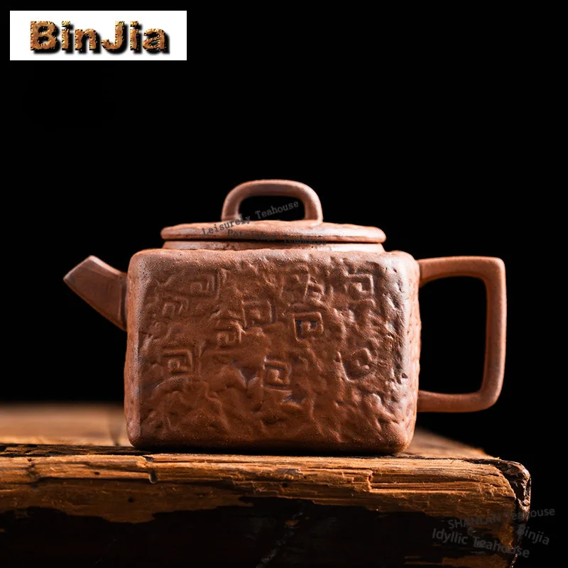 

130ml Coarse Pottery Square Teapot Vintage Tea Infuser Pot Tea Maker Kettle With Ball Hole Chinese Tea Set Supplies Collection