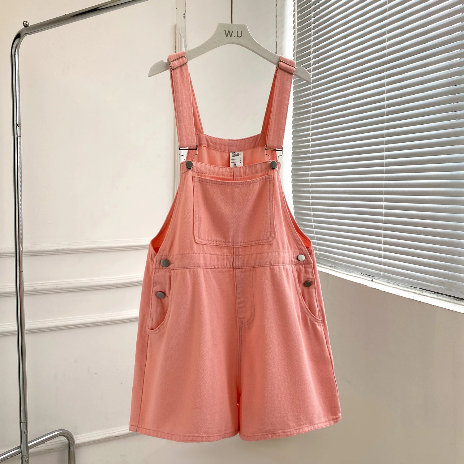 

Summer Pink Cargo Denim Overalls Women Loose Solid Color Casual Wide Leg Jumpsuit Chic Straight Suspender Shorts