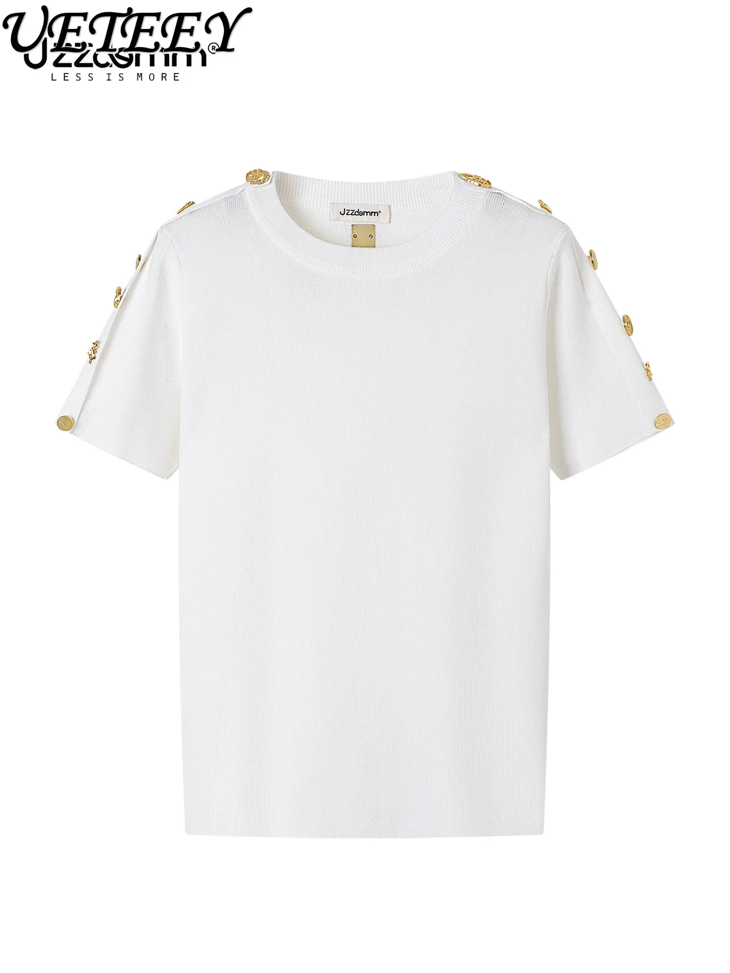 

Элегантные облегающие трикотажные футболки с коротким рукавом и металлической пряжкой, черные и белые, для женщин