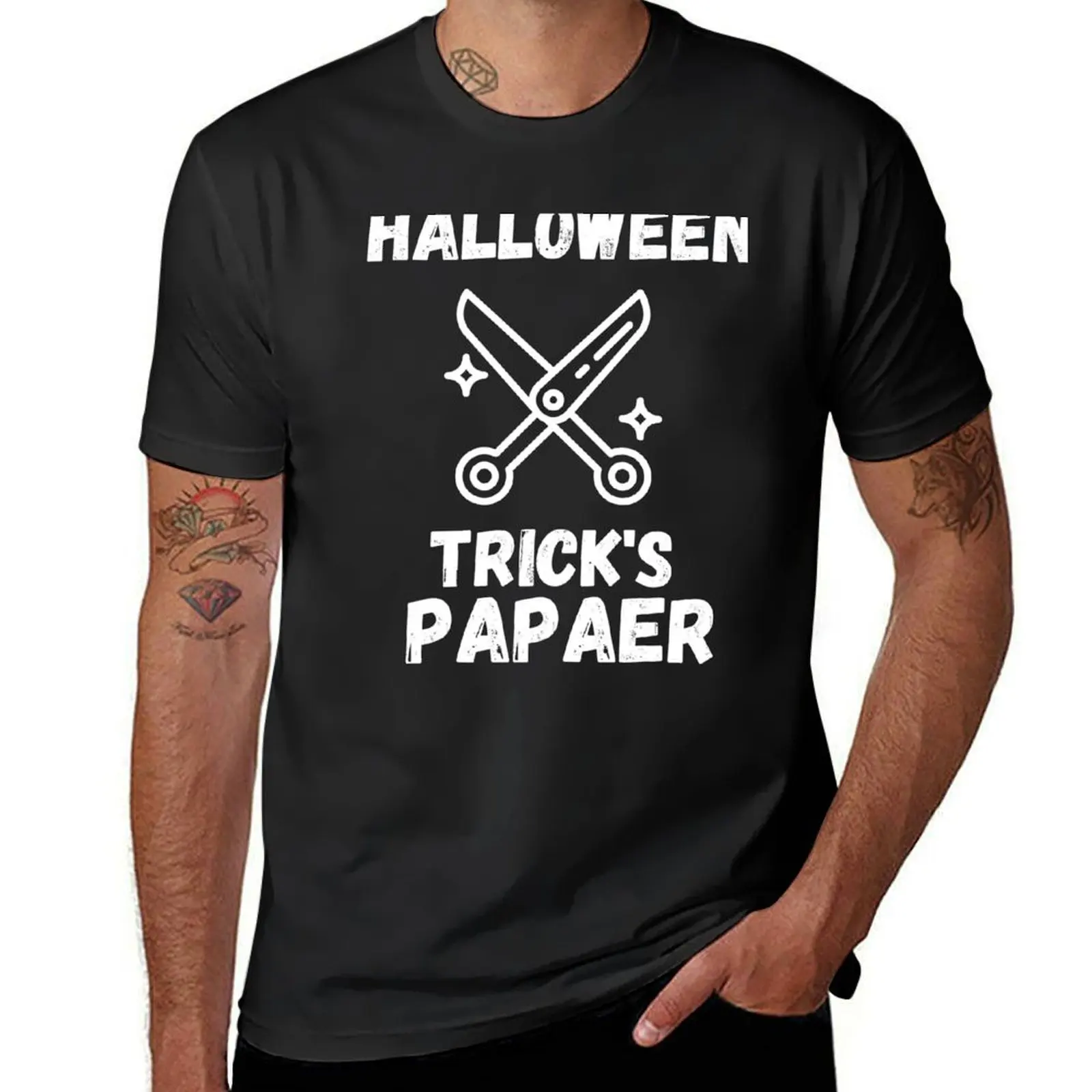 Halloween Scissors Trick's Paper T-shirt funnys Aesthetic clothing mens graphic t-shirts anime