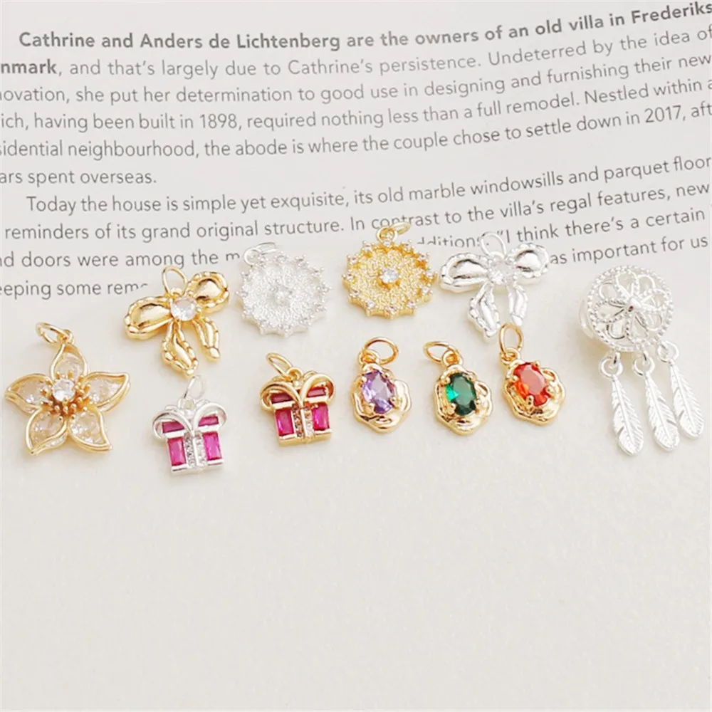 

14K Gold Filled Inlaid Zircon Various Pendant Gifts Butterfly Five-petal Bracelet Necklace Pendant DIY Jewelry Accessories