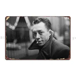 Albert Camus Portrait Tee Metal Plaque Poster Decoration Living Room Custom Vintage Home Tin Sign Poster
