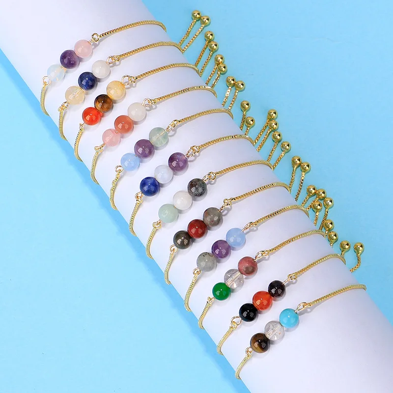 DAVINI 1pc Creative Twelve Constellation Bracelet Natural Stone Amethyst Moonstone Combination Zodiac Beaded Bracelet Jewelry