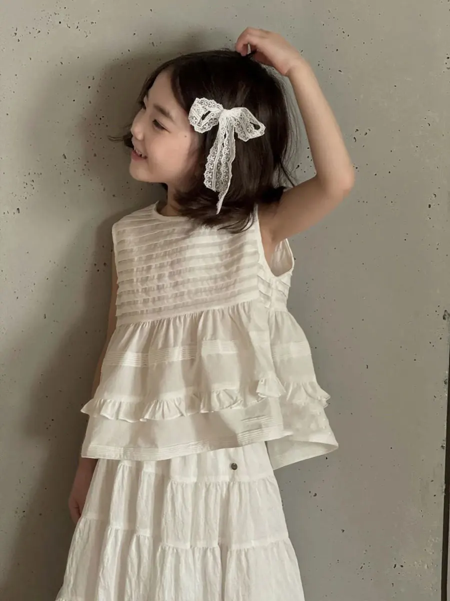 女の子の夏服セット ベストとスカート ホワイト おとぎ話 ショートスカート 子供服 カジュアルスタイル キッズと幼児向け