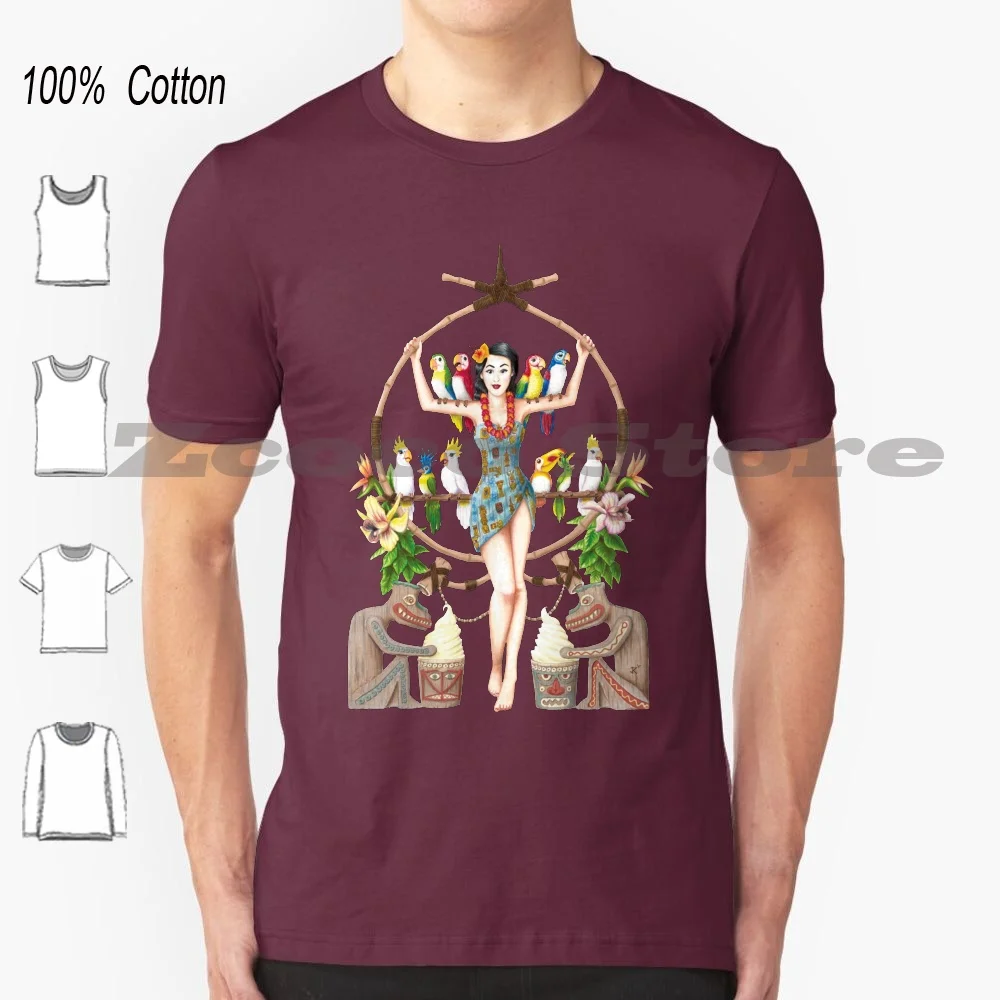 

Tiki Pinup 100% хлопок для мужчин и женщин Мягкая модная футболка Винтаж Pinup Цветы Dole Whip Попуги Тики Культура Гавайский мир