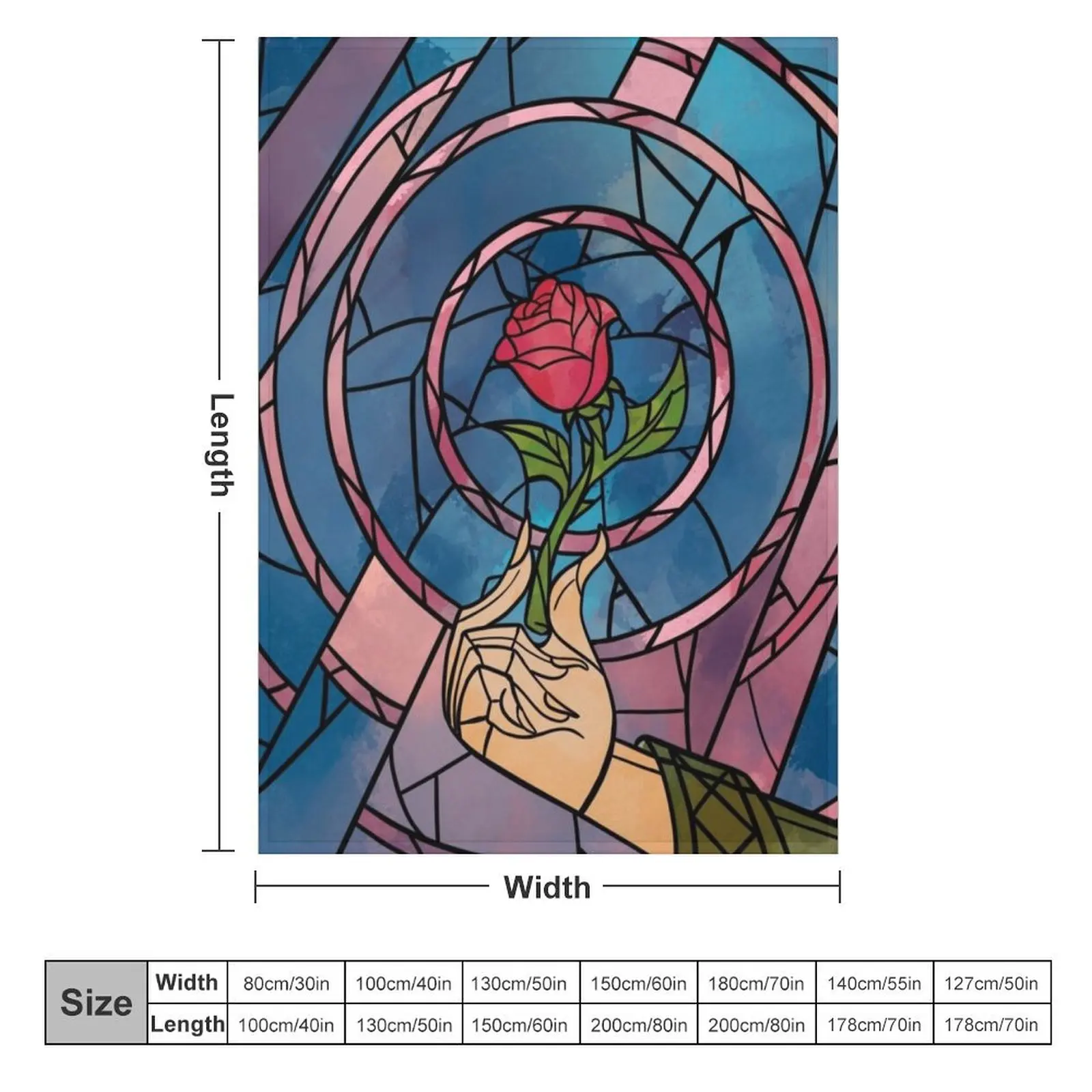 Stained Glass Enchanted Rose Throw Blanket Flannel Fabric christmas decoration Large Blankets