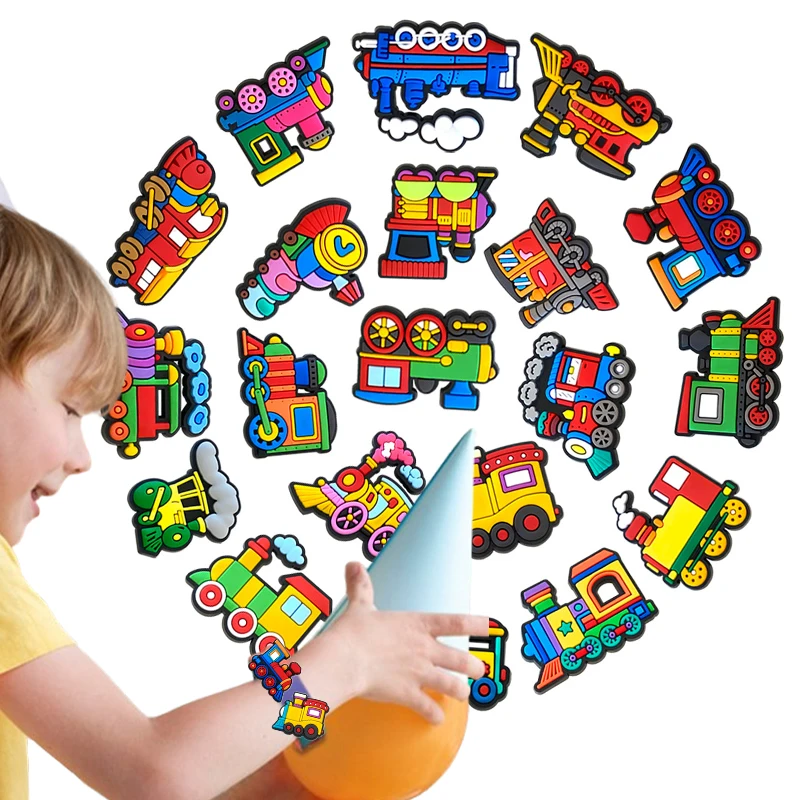 Cute Little Train Good Quality Shoes Charms 5-100PCS PVC DIY Shoe Bag Accessories For Enthusiasts Wristband Kids Party Gifts
