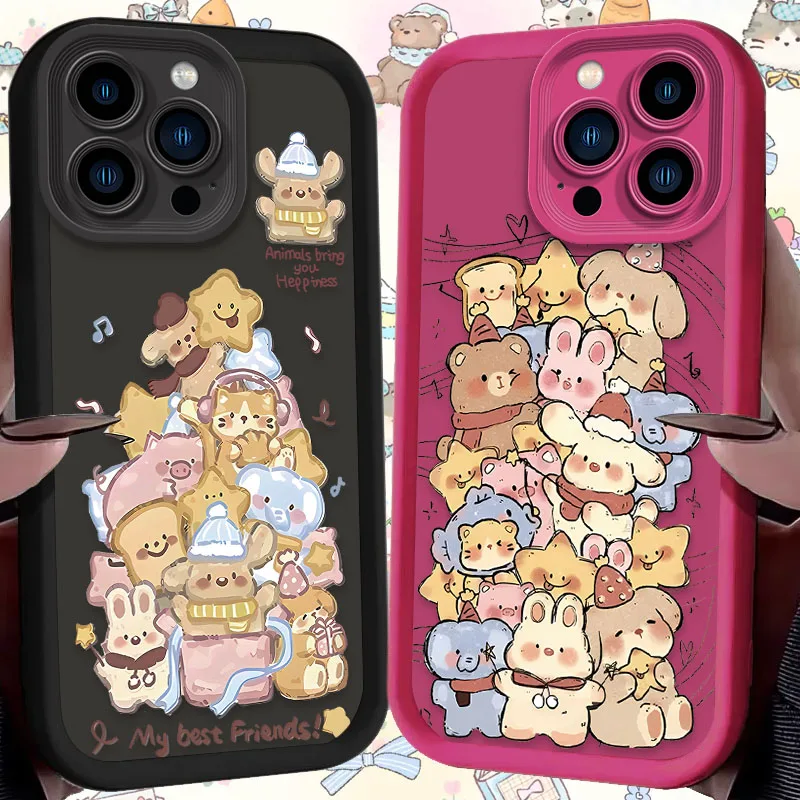 Cute Graffiti Animals Case For iPhone 16 15 14 13 12 11 Pro Max X XS X S Max XR SE 2020 7 8 Plus Shockproof Soft Silicone Cover