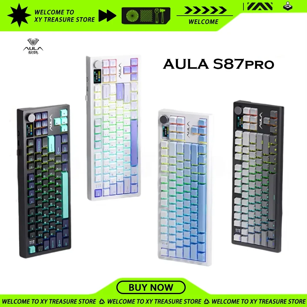 AULA S87pro Mechanical Keyboard Three Mode RGB Hot Swappable Gasket Wireless Custom E-sports Gaming Keyboard Gaming Accessories