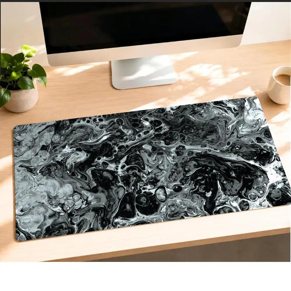 White and Black Abstract Liquid Mouse Pad XXL Large Desk Mat Non-slip Rubber Gaming Keyboard Mousepad Office Computer Table Mat