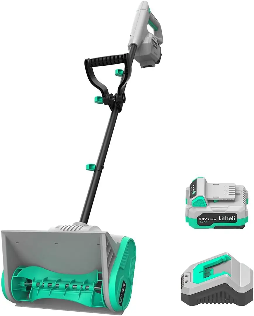 

20V Cordless Snow Shovel, 12-Inch Battery Powered Snow Thrower with Auxiliary Handle & 4.0Ah Battery