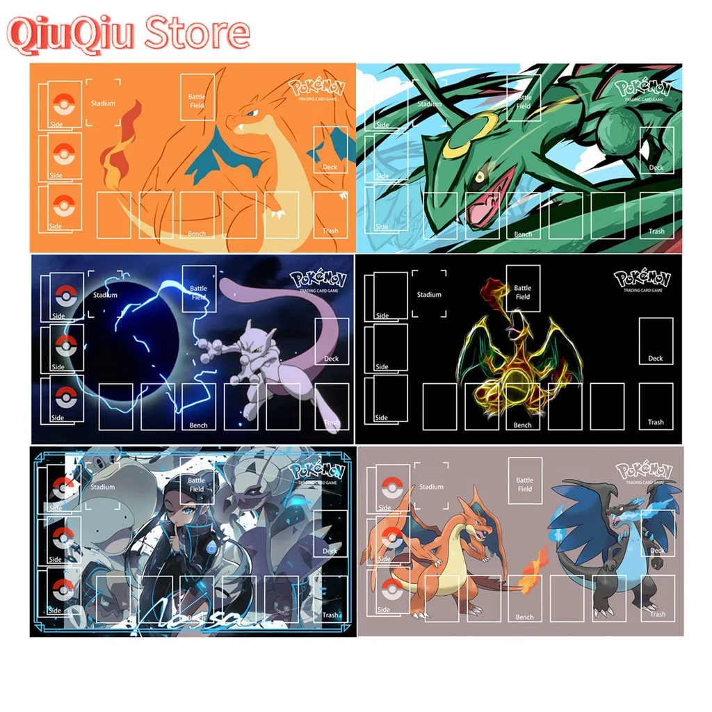 

600X350X2mm Diy Ptcg Charizard Mewtwo Card Battle Mat Ptcg Lucario Single Player Board Game Card Battle Card Pad Gift Toys