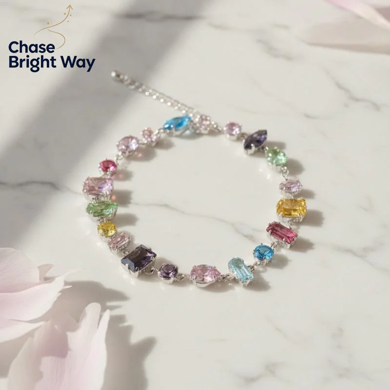 Trendy Colorful Zircon Crystal Bracelet for Women Anti-rust Metal Chain Shiny Jewelry for Prom Birthday Party Gift