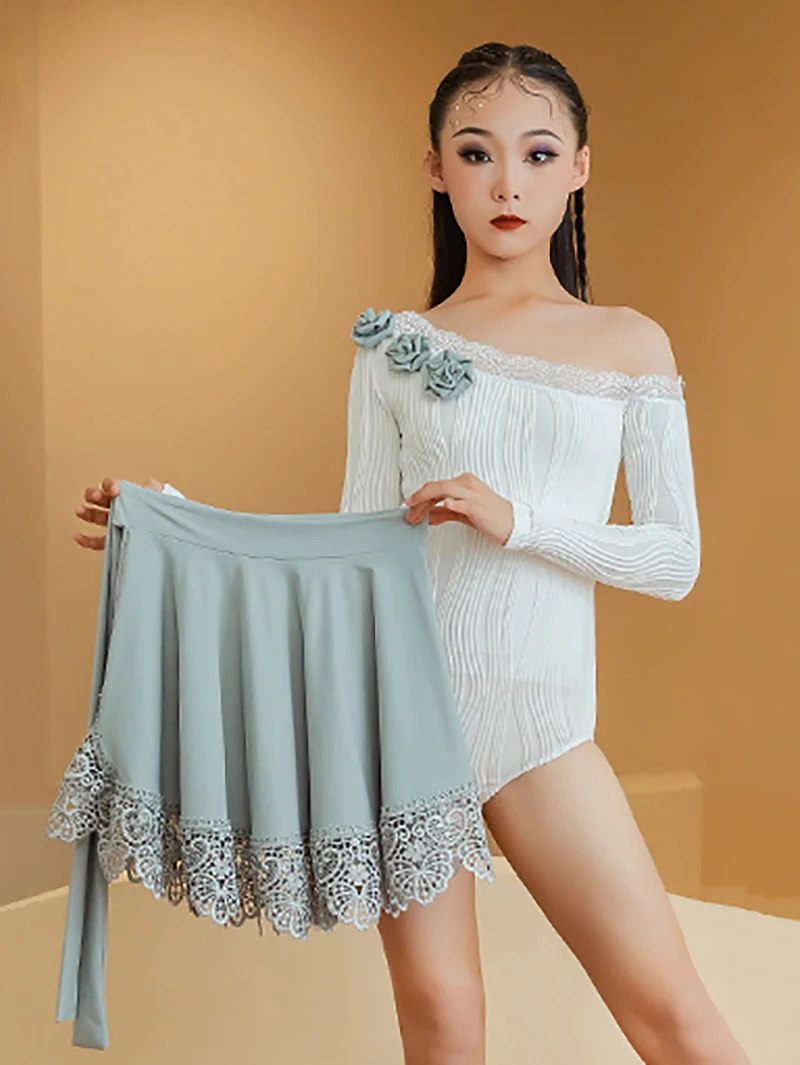 Vêtements de concours de danse latine pour enfants filles, asymétrique épaule dénudée, Costume de spectacle de danse de salle de bal, vêtements de danse Chacha