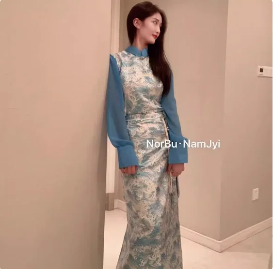 

Chinese Xizang Women Bola Skirt Ethnic Style Patchwork Long Skirt