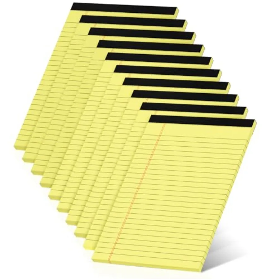 

10 Pack Yellow Legal Pads 8 Small Note Pads, Writing Pads for Work, College Ruled Perforated Memo Pad, Desk Notepad with Study