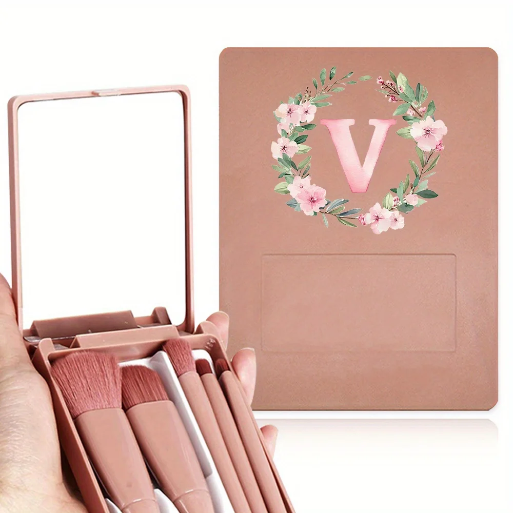 مجموعة فرش مكياج العيون، أداة مكياج شعر ناعمة متعددة الوظائف مع مرآة عالية الجمال، صندوق تخزين متين، نمط إكليل الحروف #5