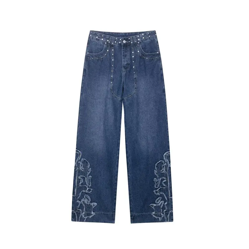 Plones vaqueros bordados de pierna recta de cintura baja estilo informal colección de otoño 2025 novedad de verano pl...