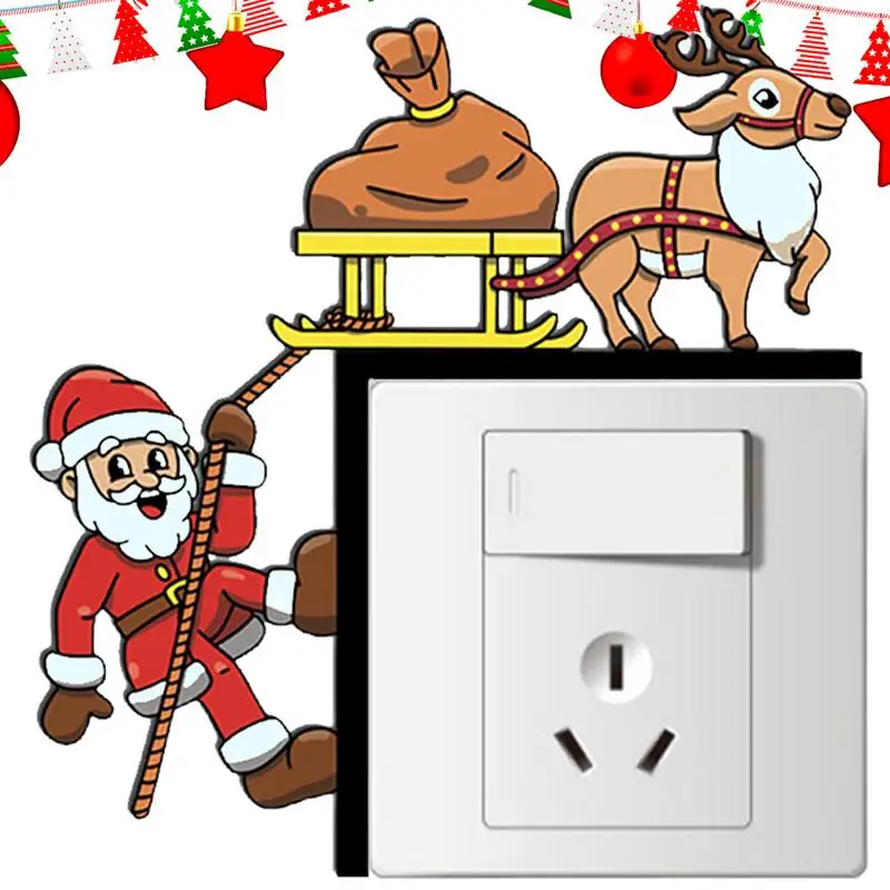 Santa Claus Switches Stickers Anti-Fade Wall Stickers Christmas Santa Switches Decal Christmas Wall Clings Santa Decal Light