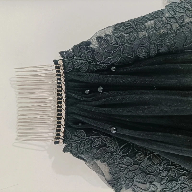 100 cm long black bride pearl veil fingertip length image 4