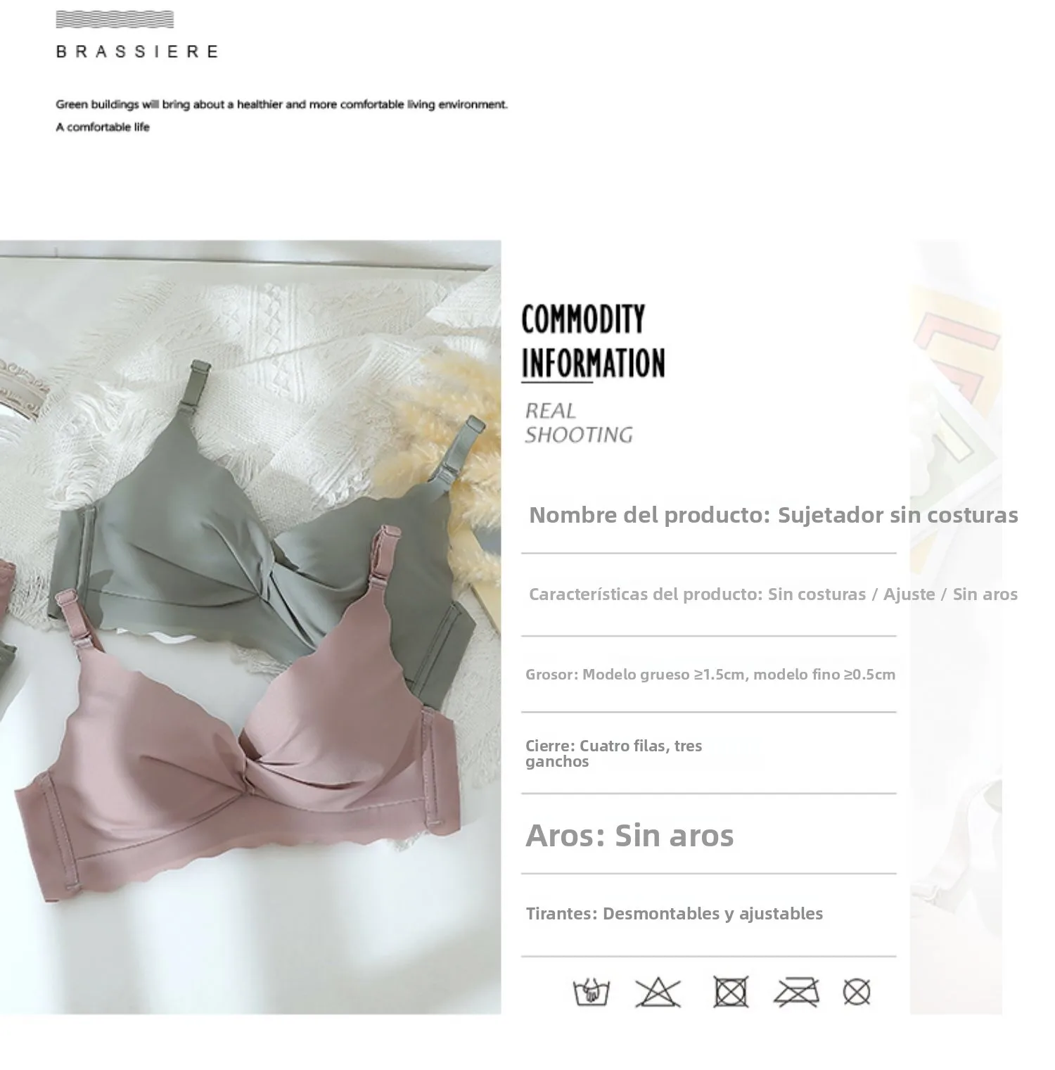 Conjunto de sujetador y bragas sin costuras para mujer, color blanco, fino, con efecto push-up, sin aros, ropa interior cómod...