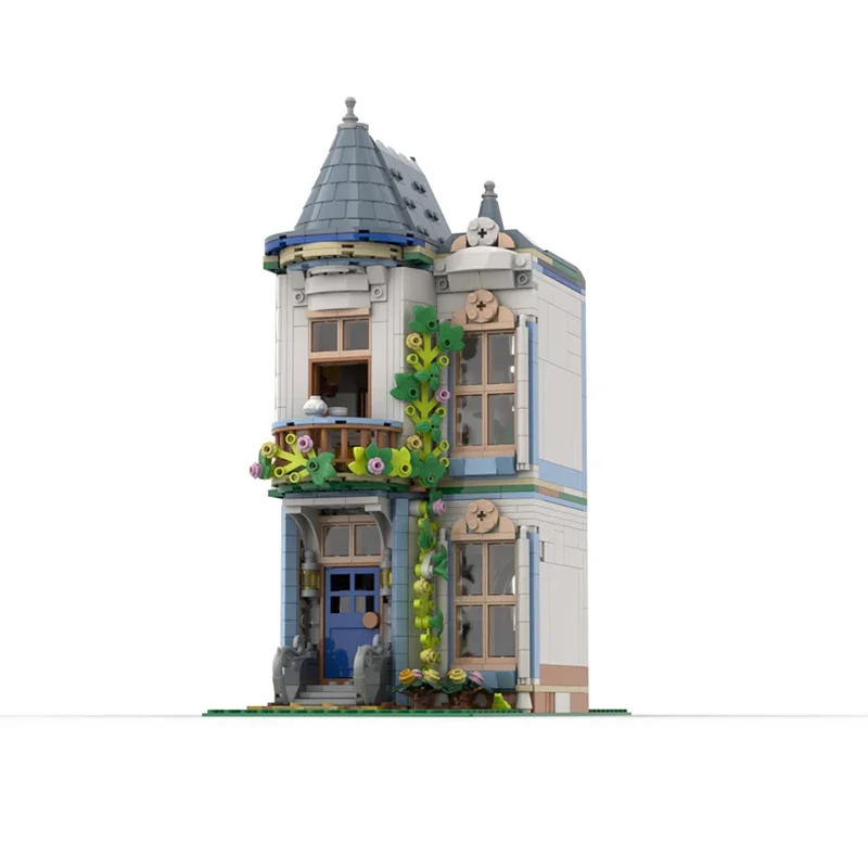 Street View Model MOC Building Bricks Medieval White Townhouse Modular Technology Gifts Holiday Assemble Children Toys Suit