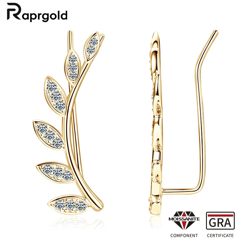 

Сертифицированные RAPRGOLD GRA серьги-гвоздики с изогнутыми листьями из муассанита для женщин, серьги из стерлингового серебра 925 пробы, ювелирные изделия, подарки Pendientes