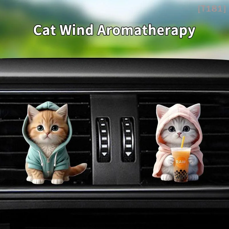 [E]Car Outlet Vent Perfume Clips Cat Air Freshener Diffuser Aromatherapy Decoration Interior Aromatherapy Pad Car Cat Shape Clip