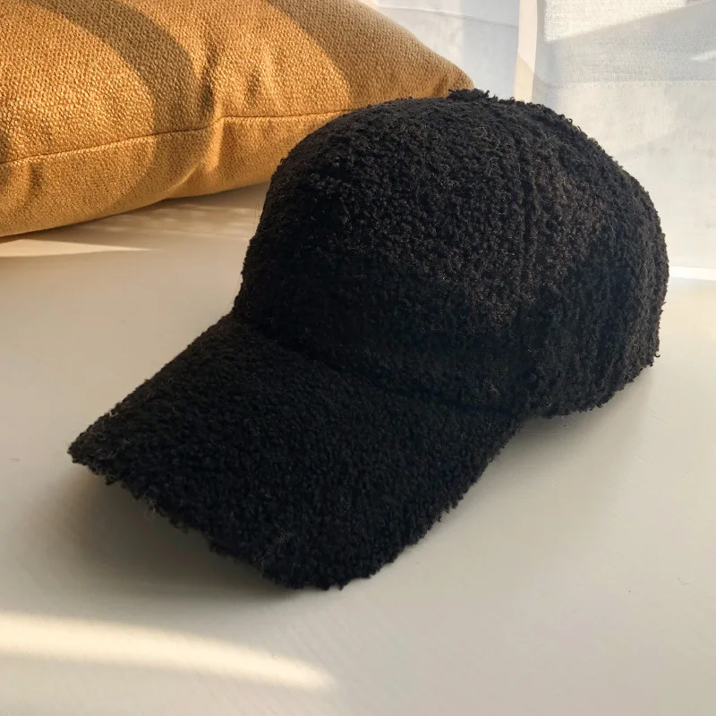 Gorra de béisbol para mujer, gorro cálido de lana de cordero Artificial, de felpa, para otoño e invierno, novedad