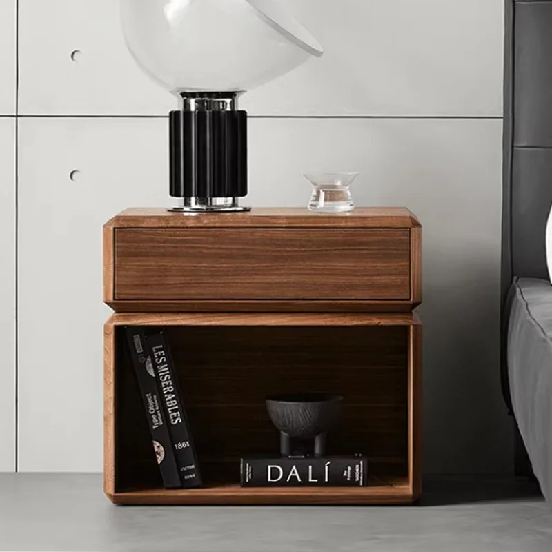 Italian minimalist solid wood smoke color rotating bedside table high-end design modern simple rotating cabinet storage side cab