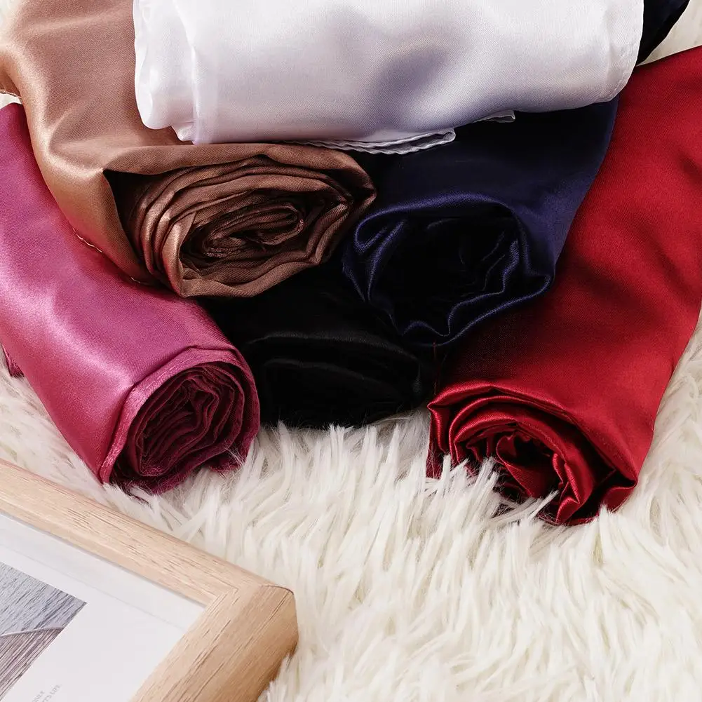 90cm Solid Colors Neckerchief Hijab Scarf For Women Silk Satin Headband Hair Scarves Female Square Shawls Head Scarfs For K7X4