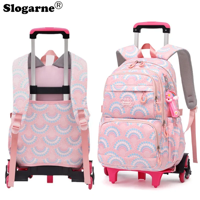 

New Girls Rolling School Bags Children Waterproof School Backpacks with Wheels Middle School Trolley Luggages Travel Wheeled Bag