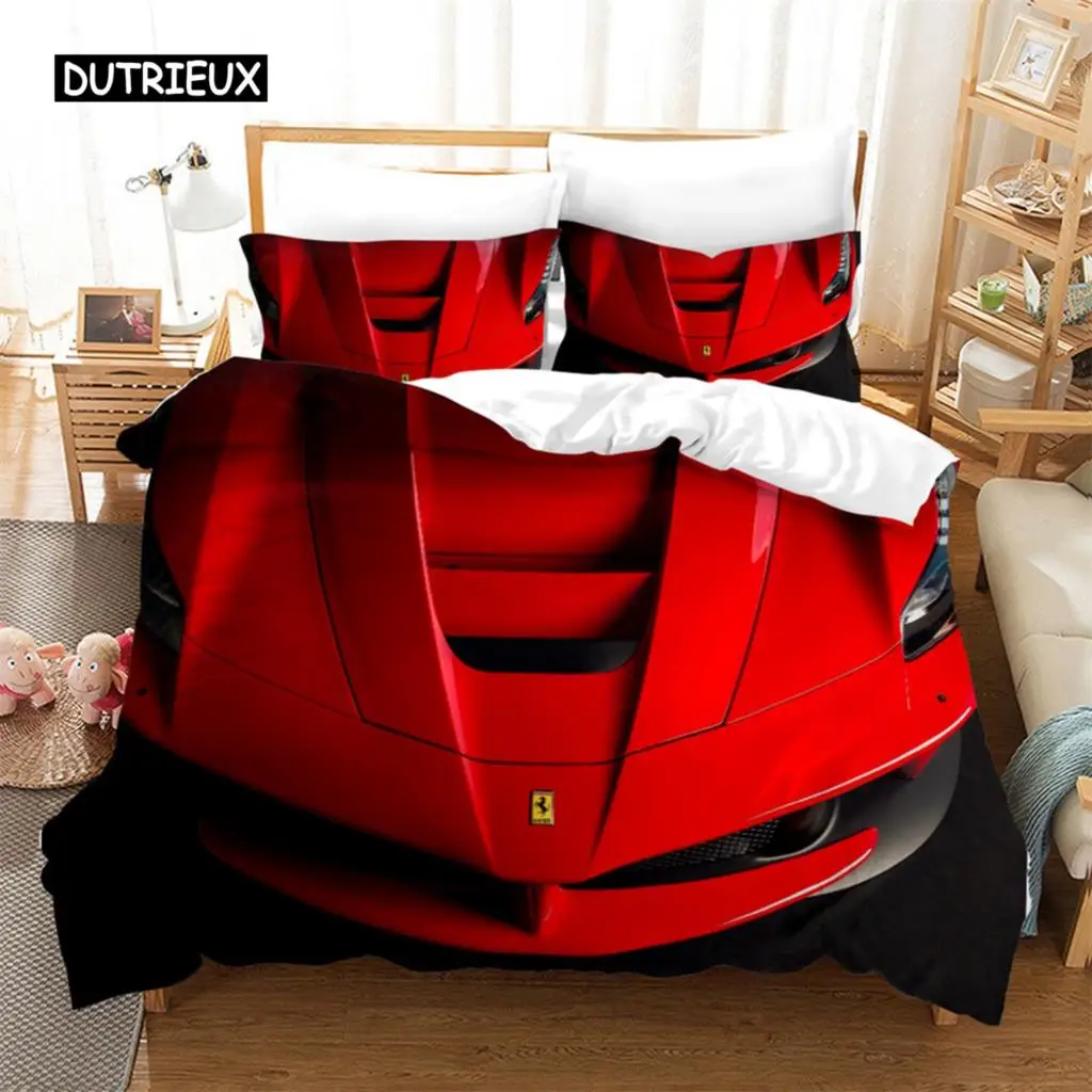 Carros Corrida Conjunto de Cama para Adultos, Quilt Cover, Fronha, Roupa de Cama, King e Queen, Decoração do Quarto, 3 PCs, Veículos, Meninos