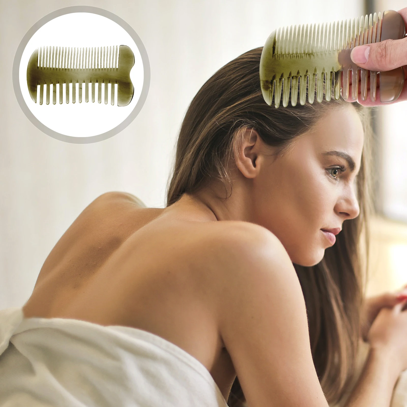 

Stylish Double-Sided Ox Horn Massage Anti-Static Hair Care Comb Lightweight Portable Scalp Stimulation Blood Circulation Oil